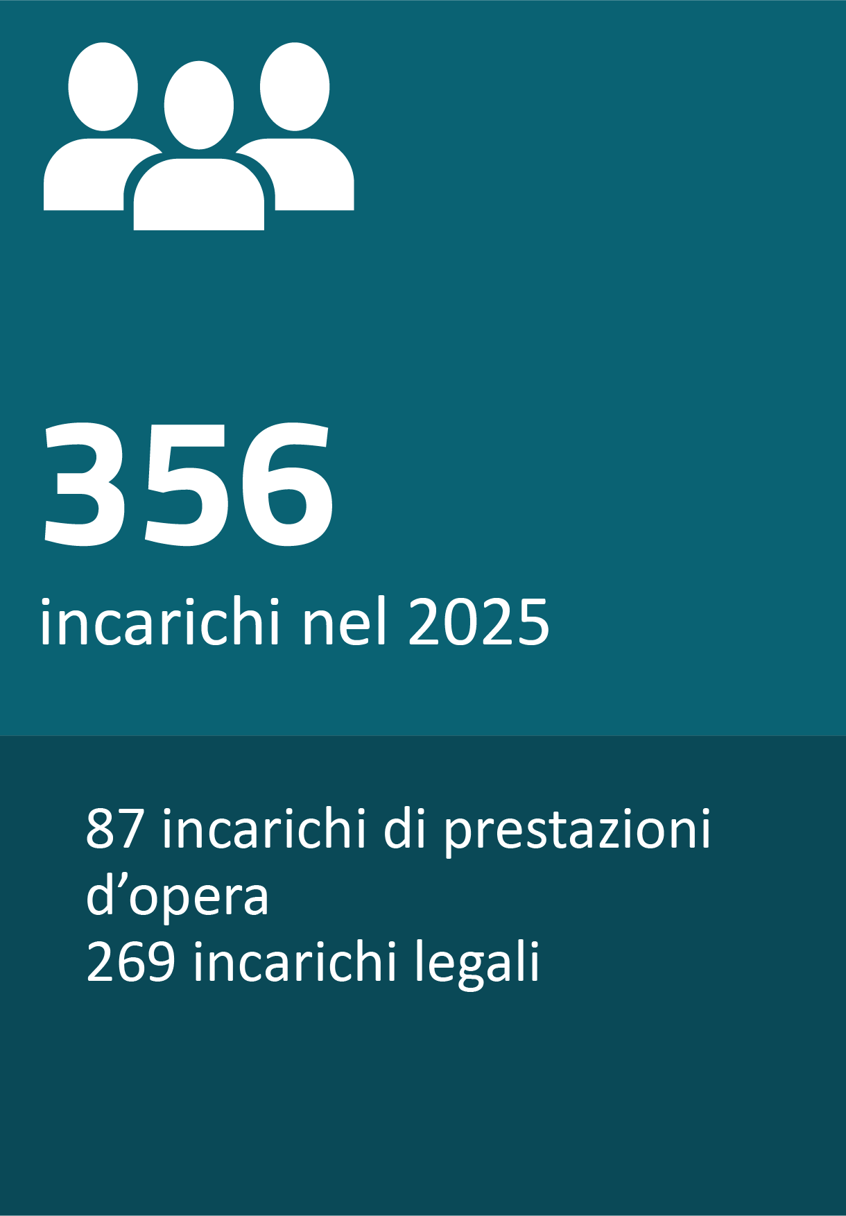 353 incarichi nel 2024 86 incarichi a consulenti e collaboratori 267 incarichi legali
